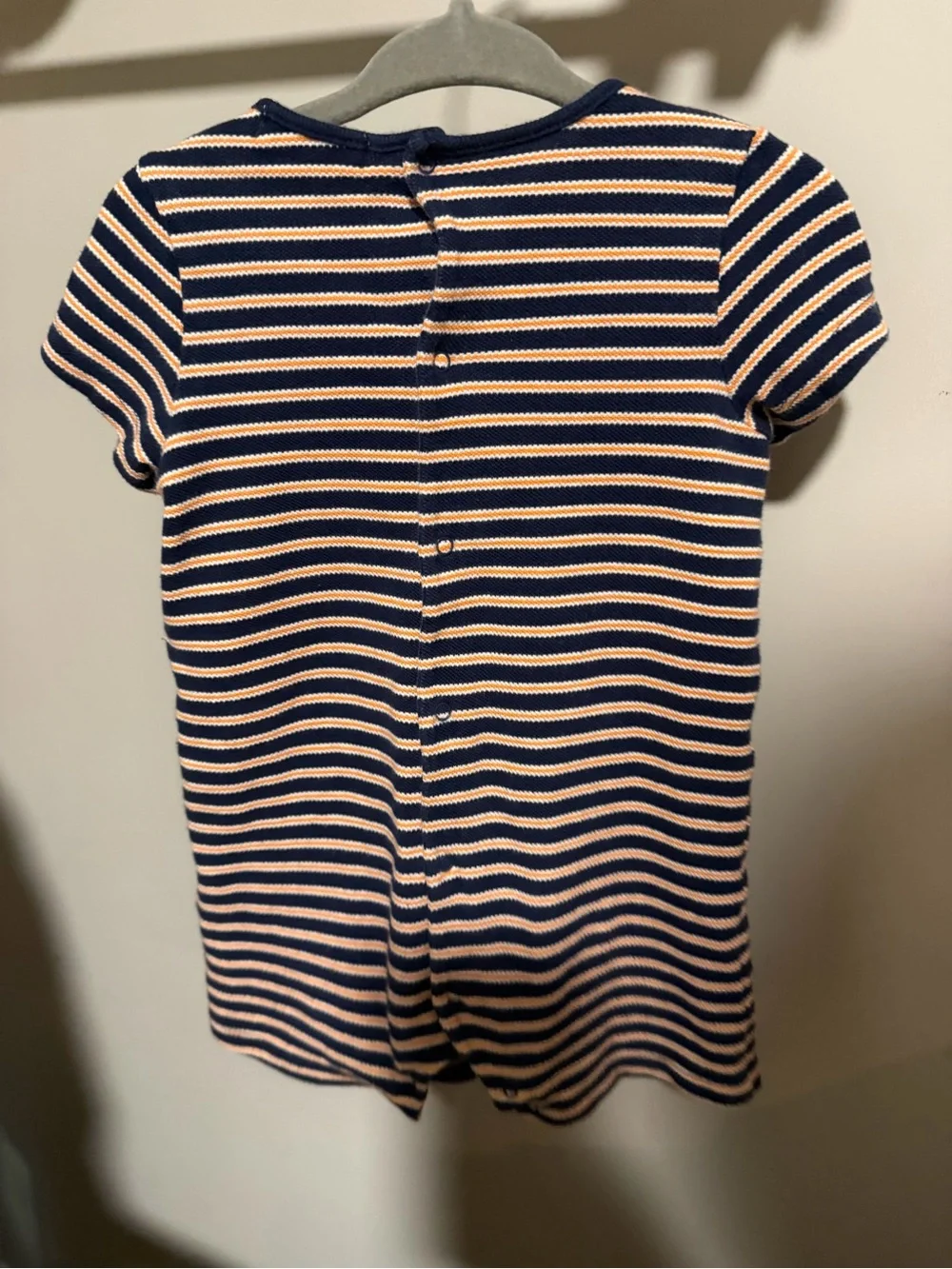 Vintage Ralph Lauren Navy Striped Baby Romper with Orange Pony